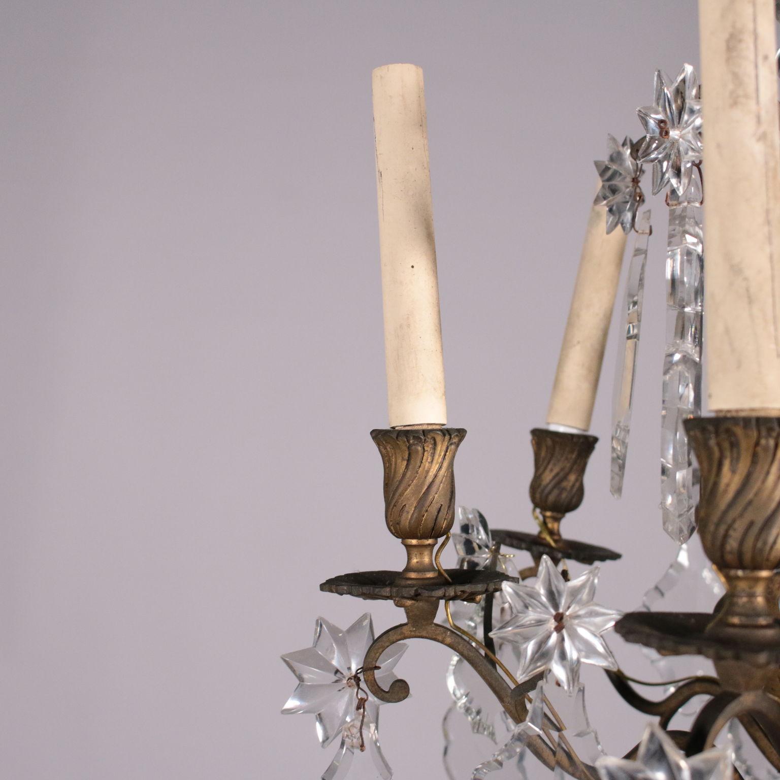 Romantic 12-Light Spots Chandelier Bronze and Glass, Italy, 19th Century For Sale