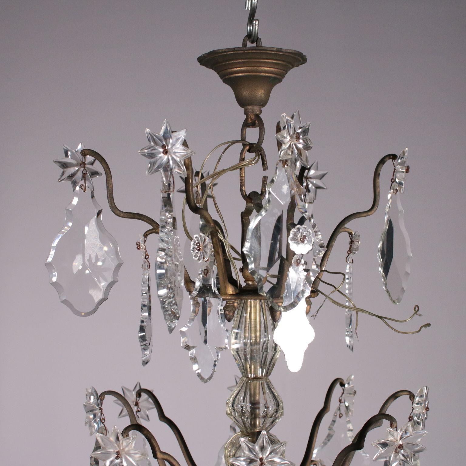 Italian 12-Light Spots Chandelier Bronze and Glass, Italy, 19th Century For Sale