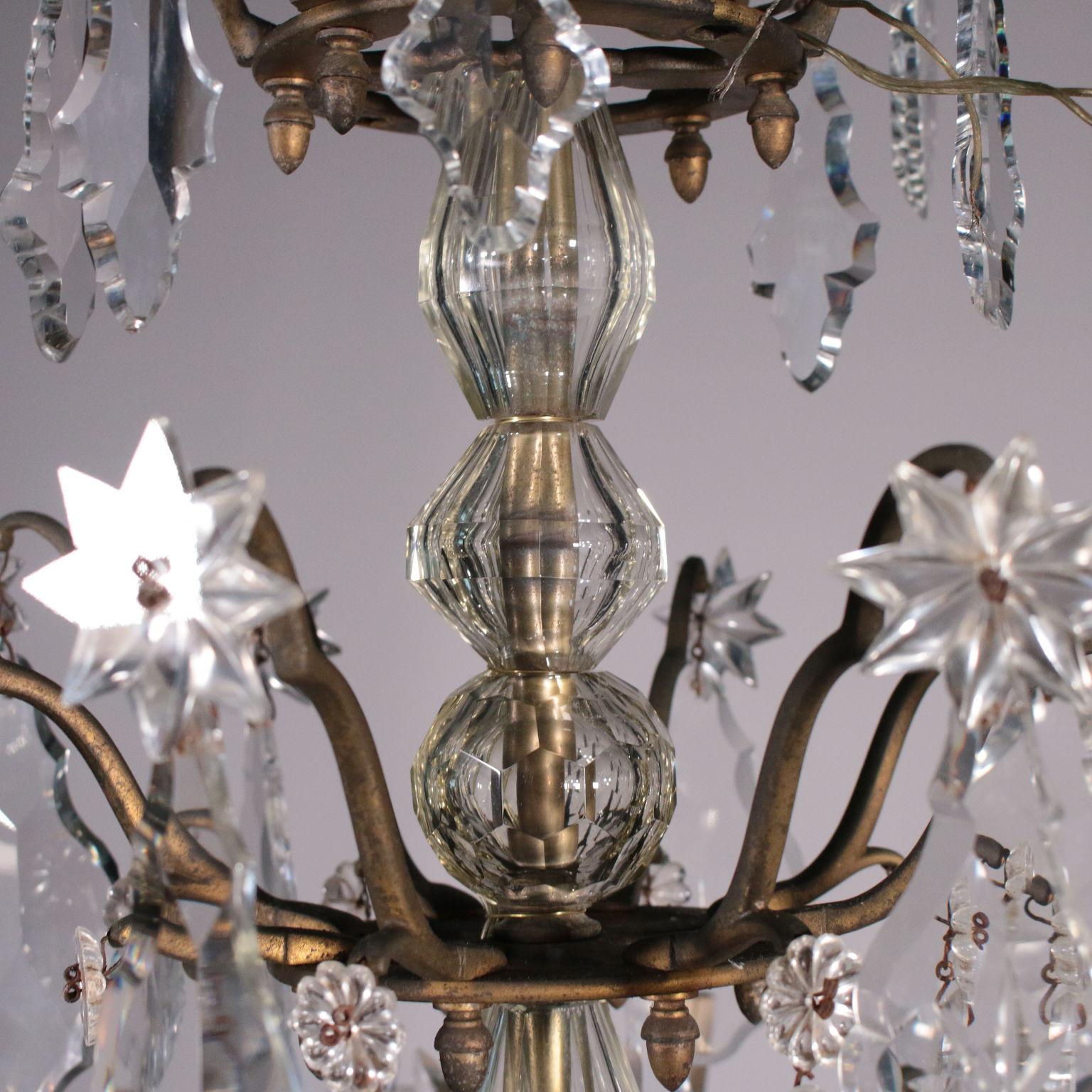 Other 12-Light Spots Chandelier Bronze and Glass, Italy, 19th Century For Sale
