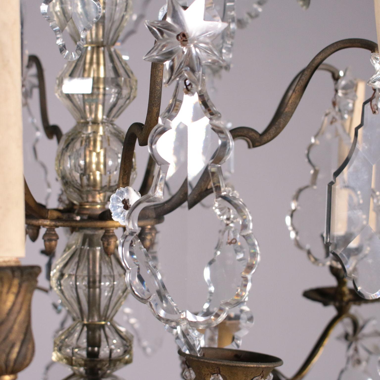 12-Light Spots Chandelier Bronze and Glass, Italy, 19th Century In Fair Condition For Sale In Milano, IT