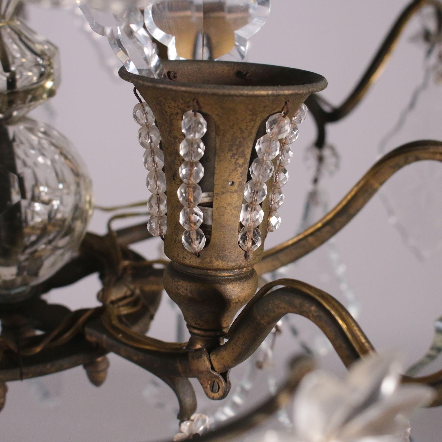 12-Light Spots Chandelier Bronze and Glass, Italy, 19th Century For Sale 1