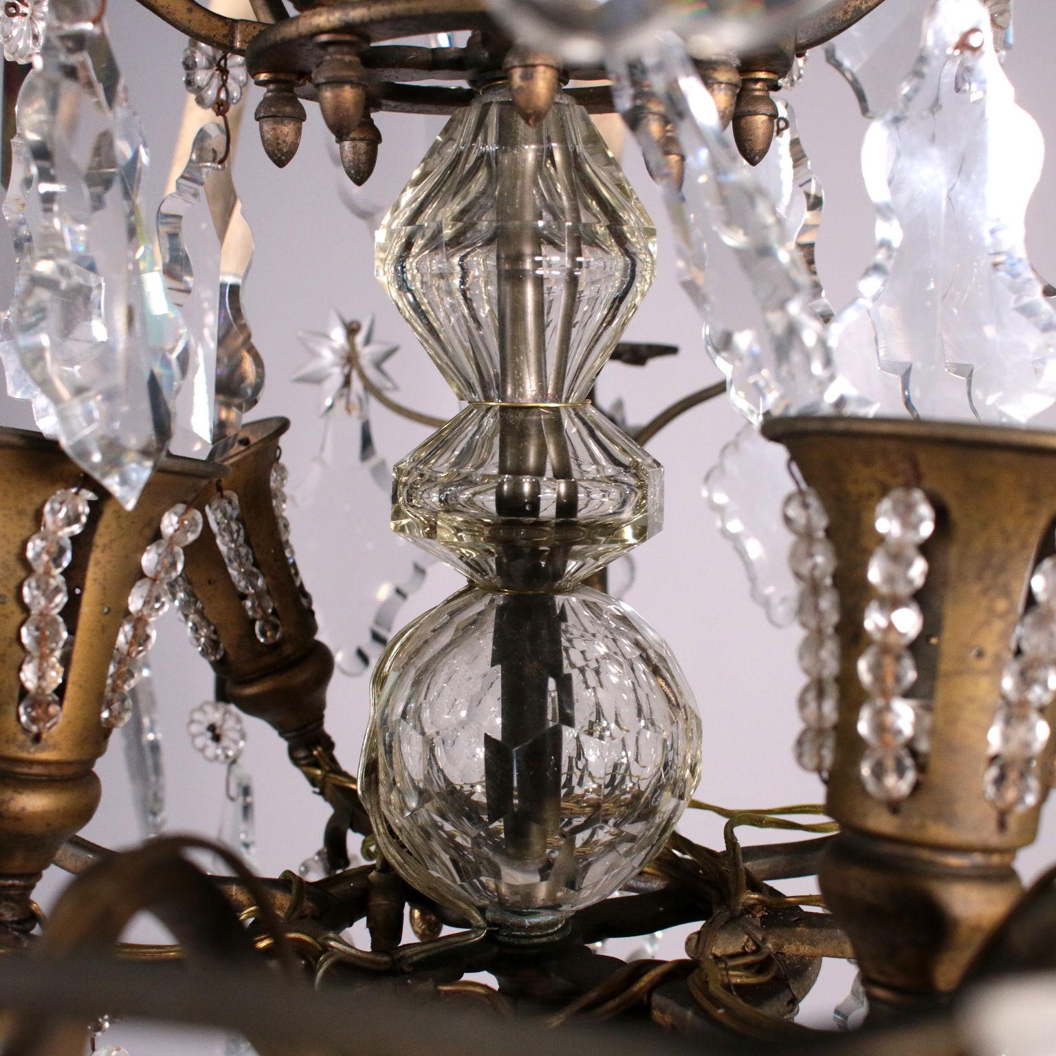 12-Light Spots Chandelier Bronze and Glass, Italy, 19th Century For Sale 2