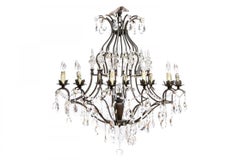12 Light Wrought Iron And Crystal Chandelier