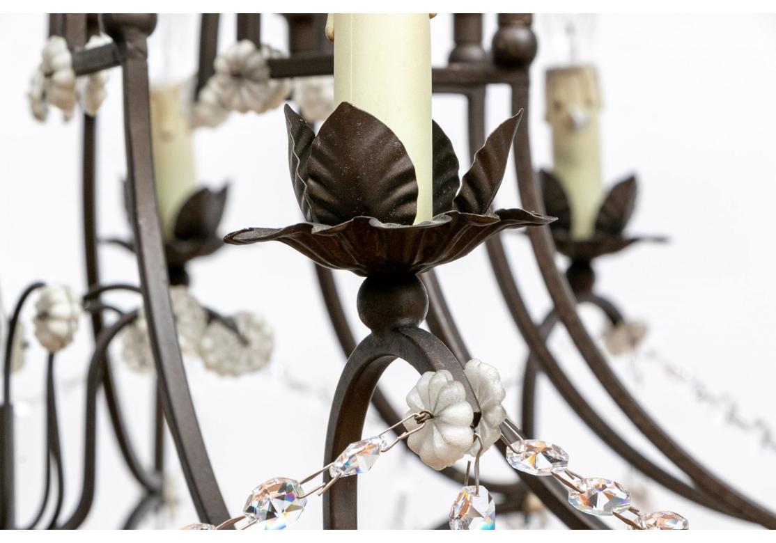 12 Light Wrought Iron And Crystal Chandelier For Sale 3