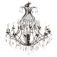 12 Light Wrought Iron And Crystal Chandelier