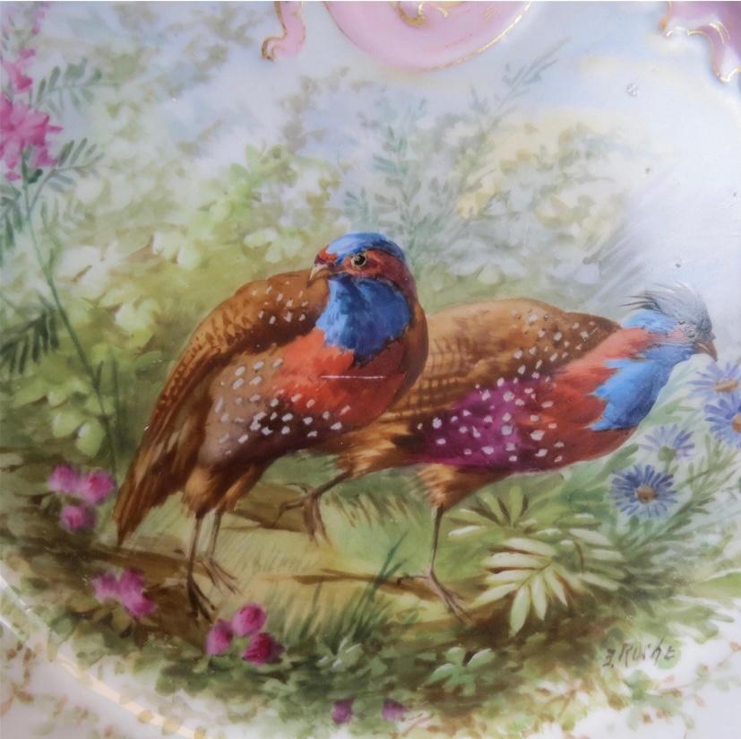 French 12 Limoges France Game Bird Plates, Antique circa 1890 Artist Signed