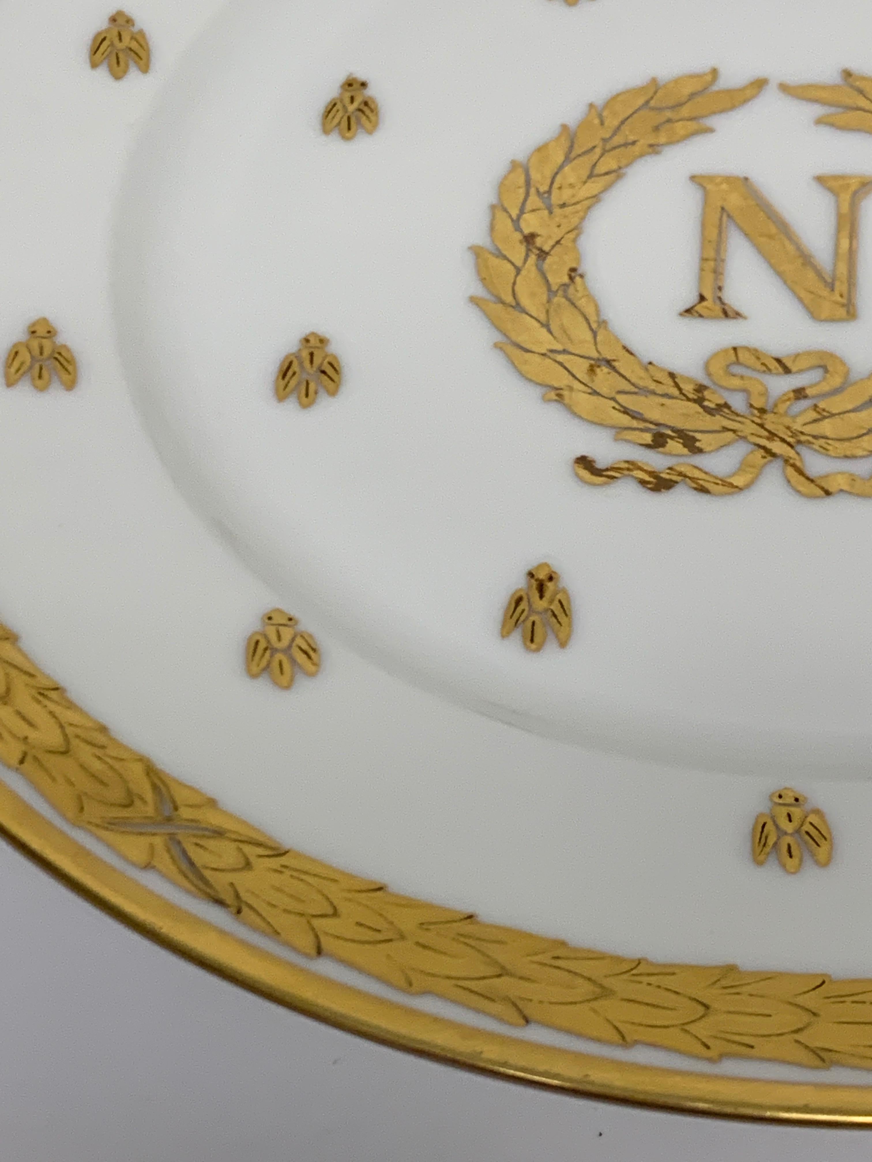 Porcelain 12 Limoges Raised Gilt Enameled Napoleonic Plates, circa 1900 For Sale