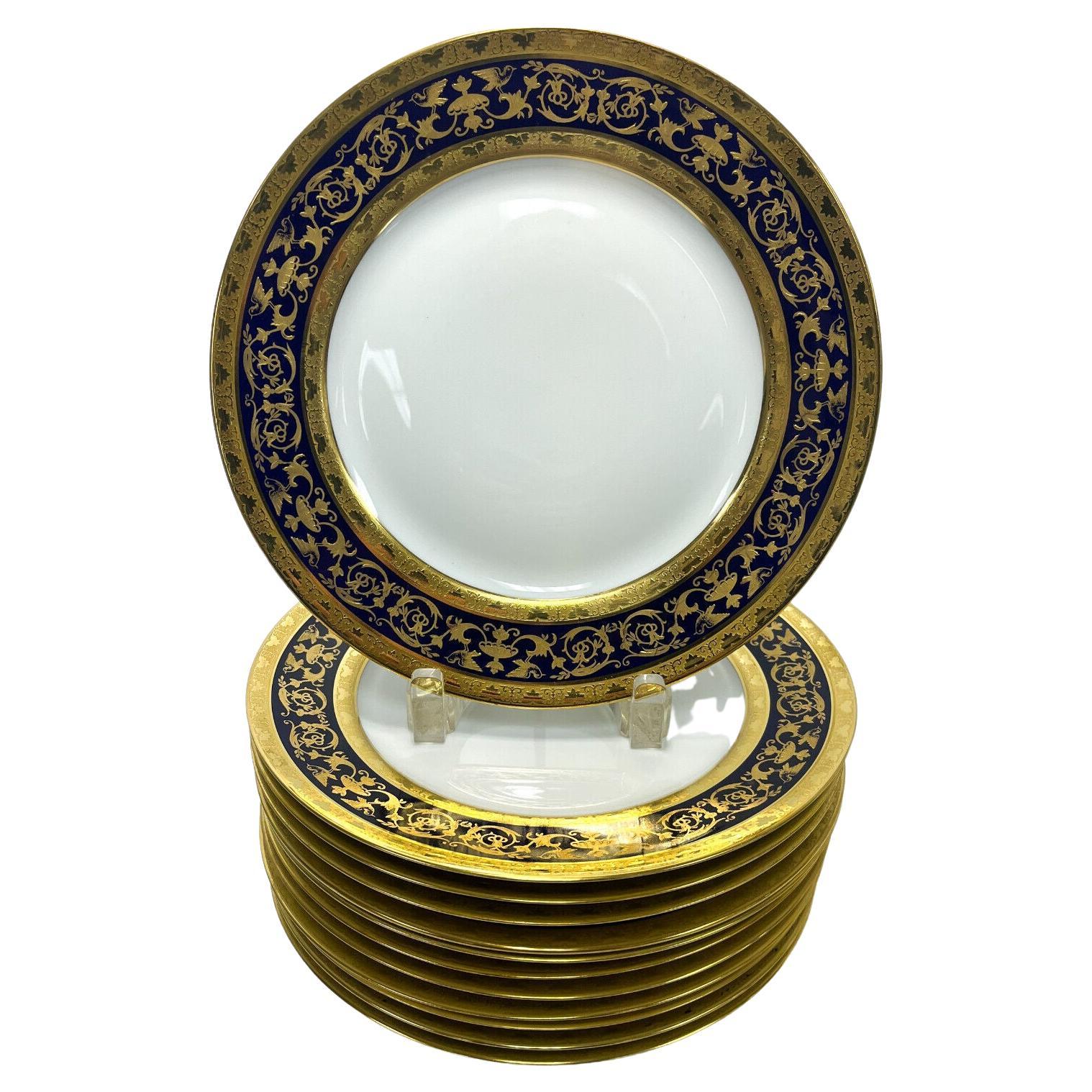  12 Limoges Raynaud Porcelain Dinner Plates in Pompei For Sale