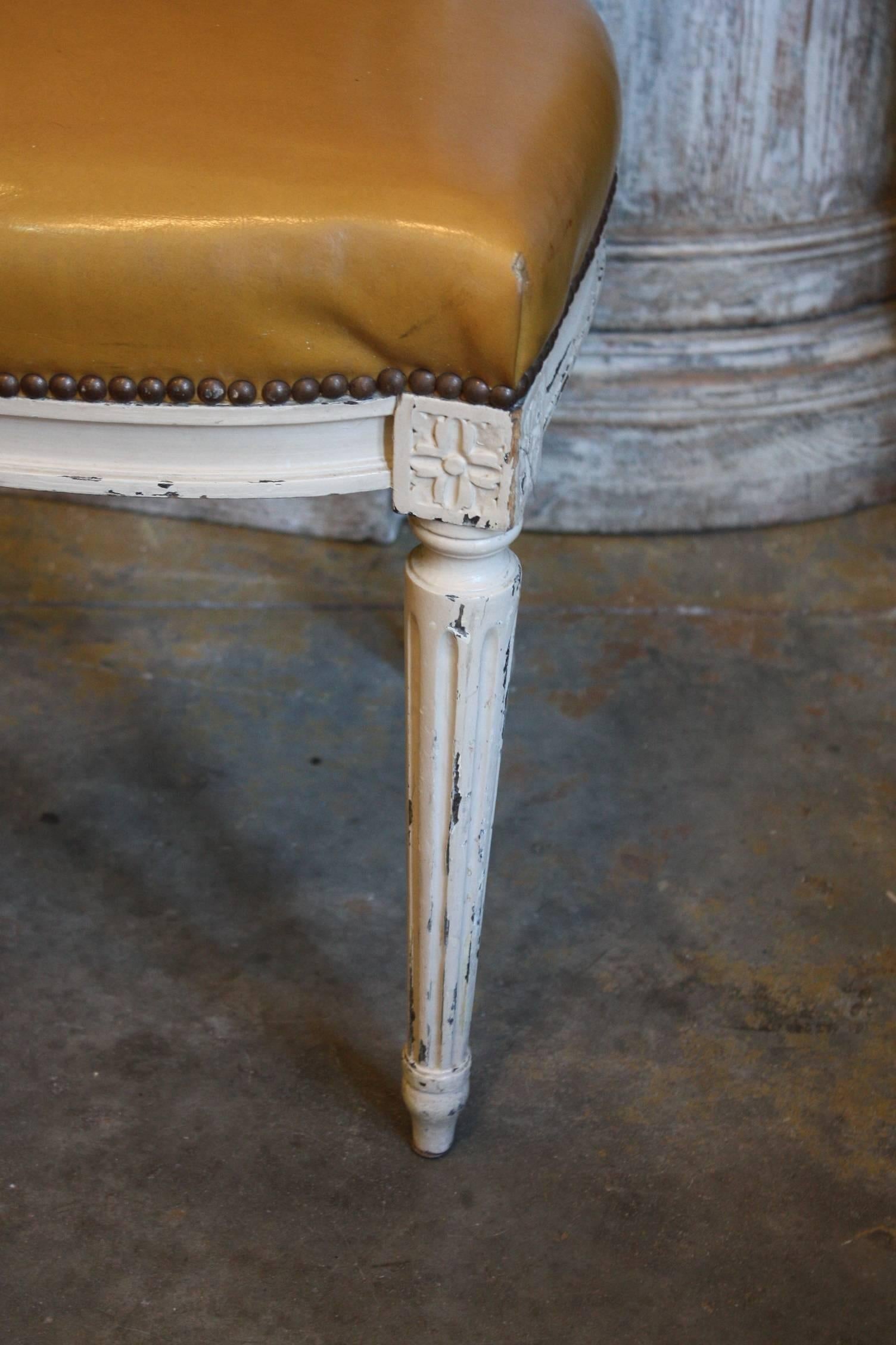 12 Louis XVI Style French Dining Chairs in Original Paint and Leather 1