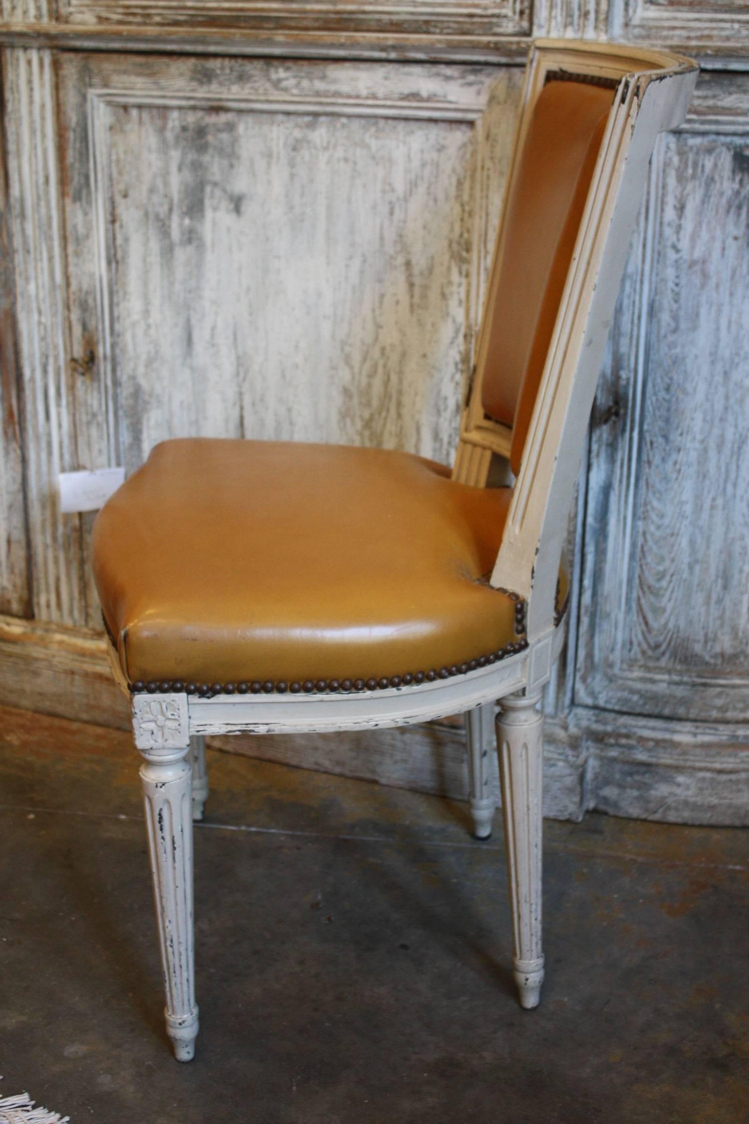 12 Louis XVI Style French Dining Chairs in Original Paint and Leather 2