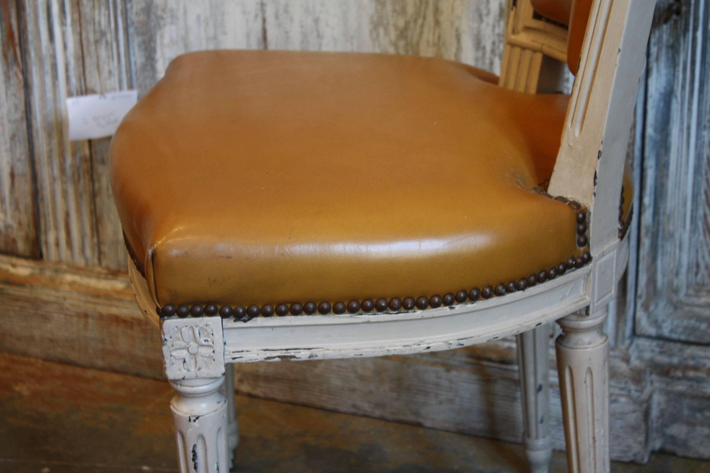 12 Louis XVI Style French Dining Chairs in Original Paint and Leather 3