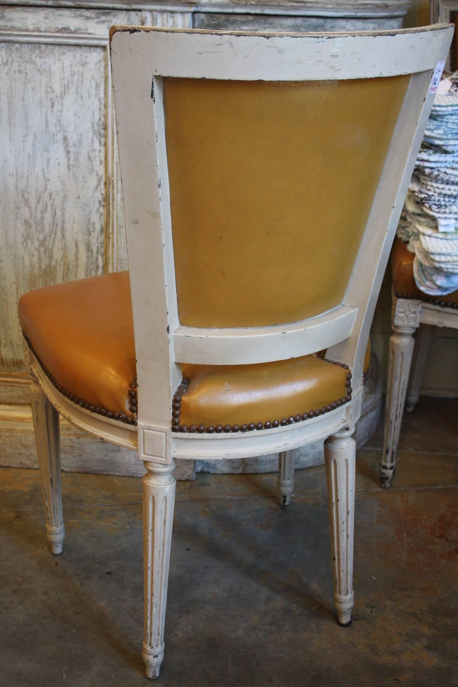 12 Louis XVI Style French Dining Chairs in Original Paint and Leather 4
