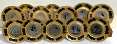12 prächtige Limoges-Service-Teller aus Gold und Platin mit Verzierungen