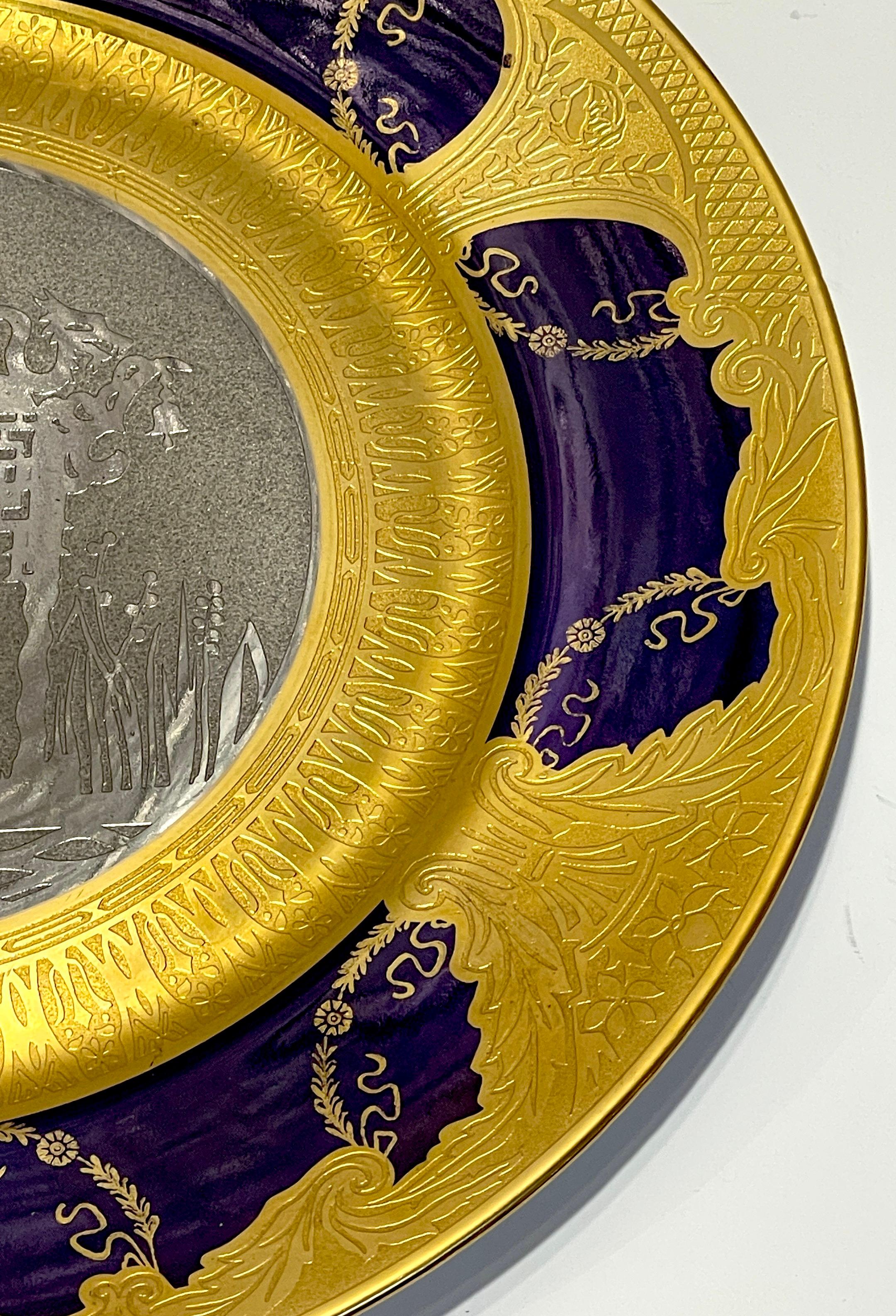 12 Magnificent Limoges Gold & Platinum Encrusted Operatic Service Plates  In Good Condition For Sale In West Palm Beach, FL