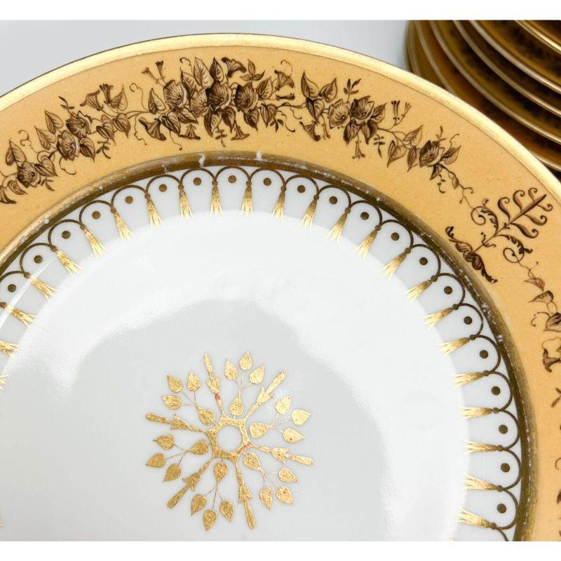 19th Century 12 Manufacture de Sevres Gilt Porcelain Dessert Plates Nankin Yellow, 1815-1824 For Sale