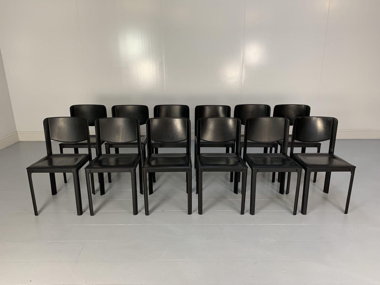 12 Matteo Grassi “Sistina” Dining Chairs, in Black Saddle Leather In Good Condition In Barrowford, GB