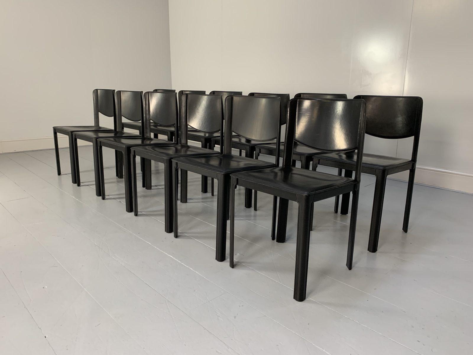 Contemporary 12 Matteo Grassi “Sistina” Dining Chairs, in Black Saddle Leather