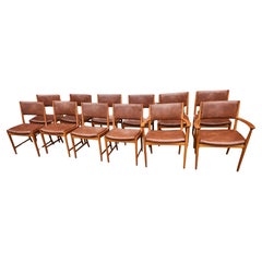 12 Mid Century Danish Modern Teak Leather Dining Chairs by Kai Lyngfeldt Larsen