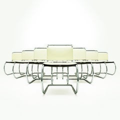 12 Mies van der Rohe Bauhaus MR10 cream leather dining chairs by Knoll