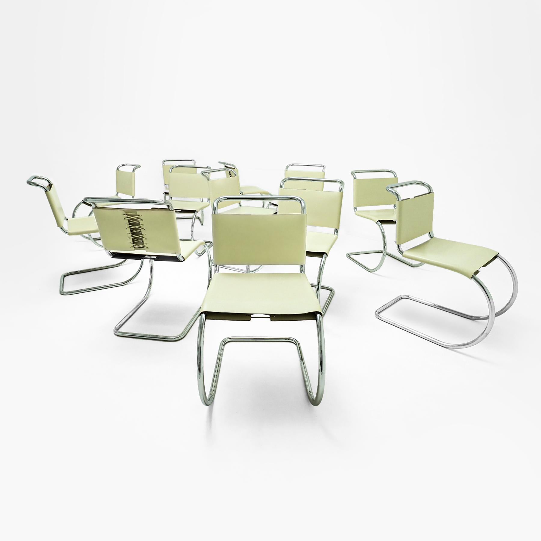 Fin du 20e siècle 12 chaises de salle à manger Bauhaus MR10 en cuir crème Mies van der Rohe pour Knoll 
