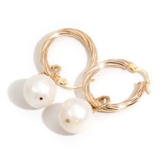 12 Millimetre Freshwater Pearl Drop Style Vintage Earrings 9 Carat Yellow Gold 