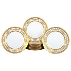 12 Minton Bleu Celeste or Turquoise Gilt Plates