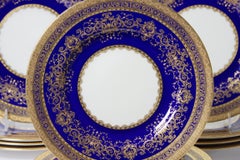 12 Minton Cobalt Blue Gilt Encrusted Dinner Plates, Custom Antique, circa 1900