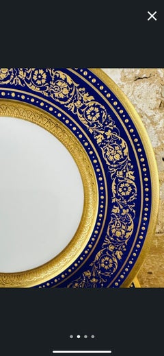 12 Minton England Antique Custom Cobalt Blue Elaborately Gilded Dinner Plates