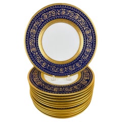 12 Minton England Antike benutzerdefinierte kobaltblau aufwendig vergoldet Speiseteller
