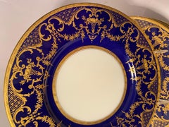 12 Platos de Ensalada o Postre Minton England Antique Custom Cobalt Blue Raised Gold