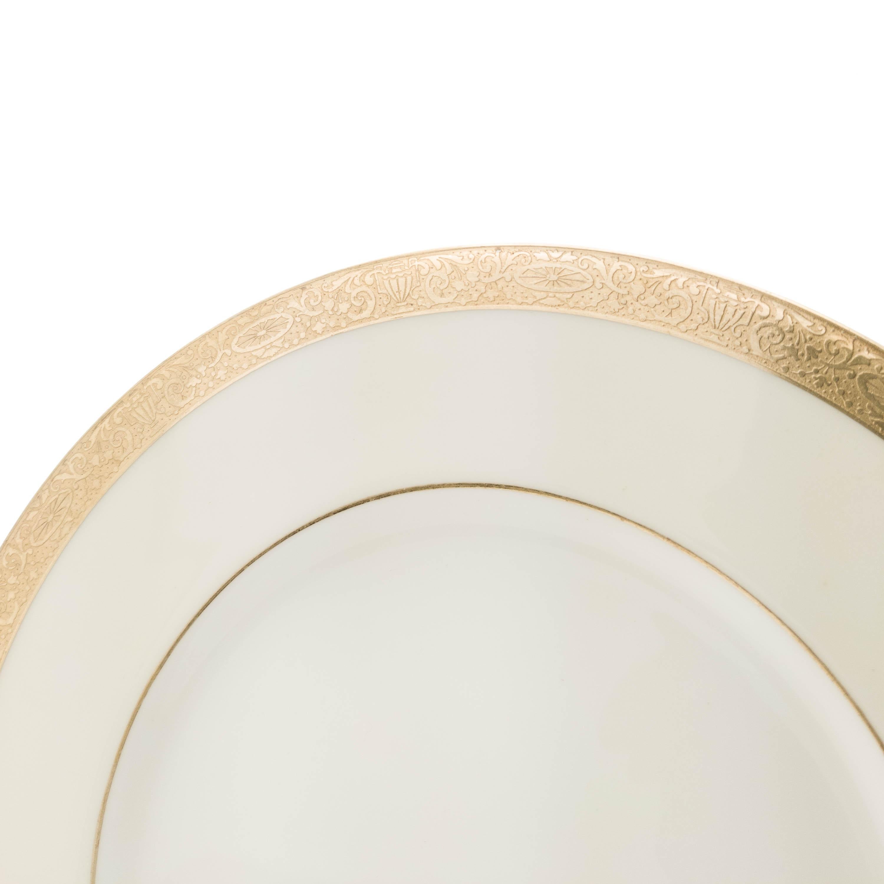 British 12 Minton England Antique Dinner Plates, Classic Gold Band Design