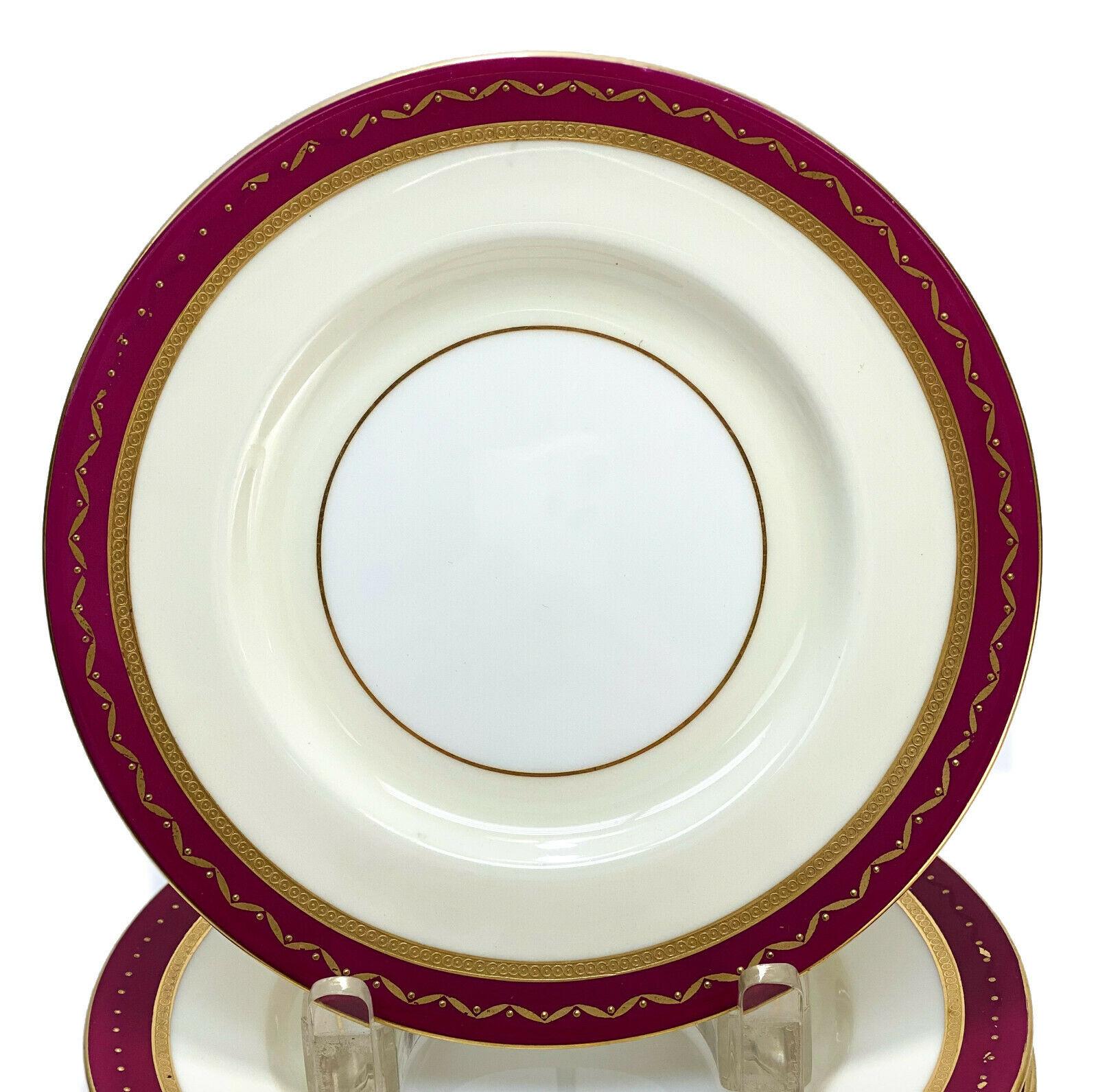 12 Minton England for Tiffany & Co. porcelain 7.75 inch dessert plates, c1900

A burgundy red ground to the trim with gilt swags and beaded accents. Minton England Tiffany mark to the underside base.

Additional Information:
Type: Dessert Plate