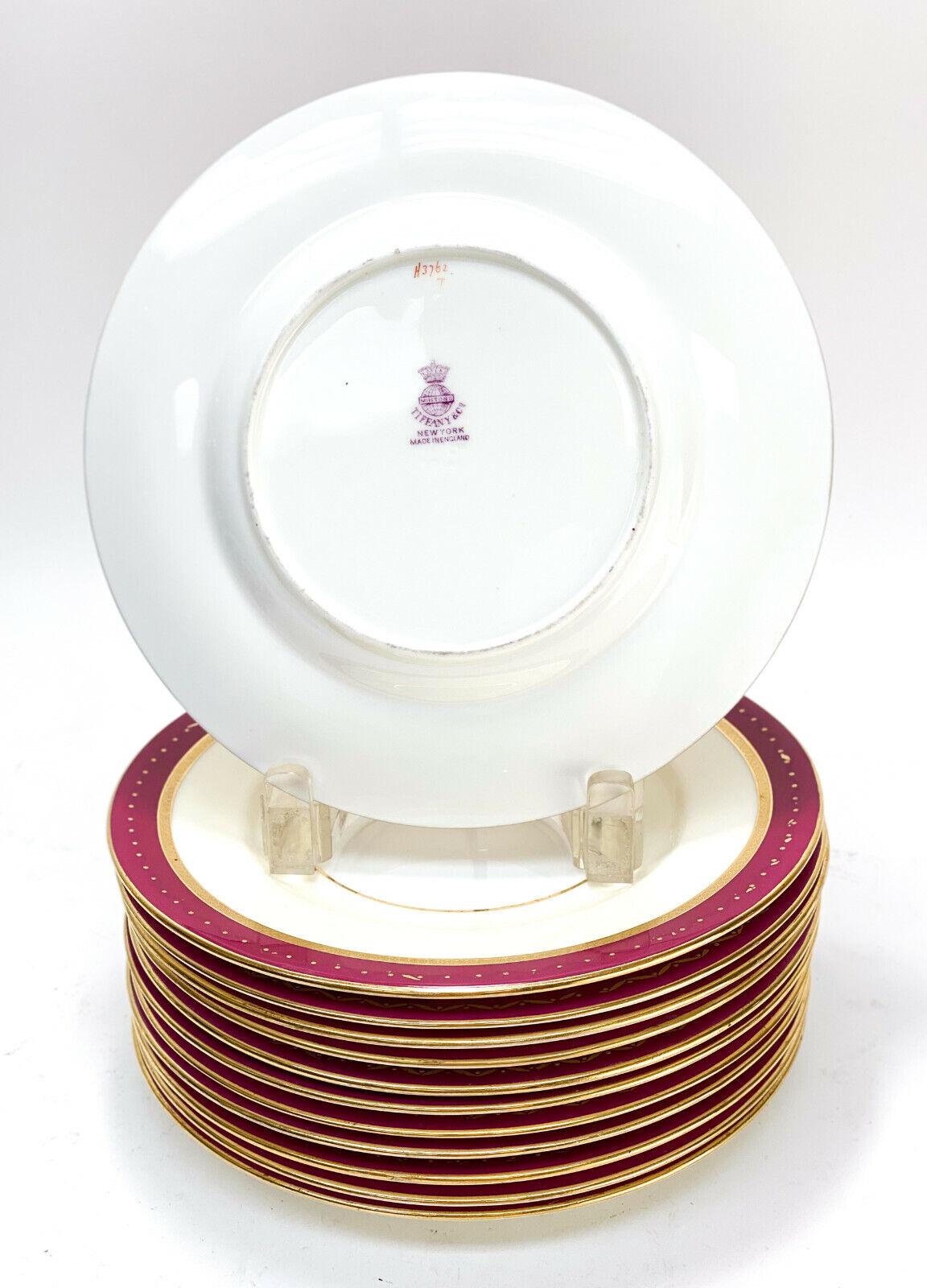 Gilt 12 Minton England for Tiffany & Co. Porcelain Dessert Plates, C1900
