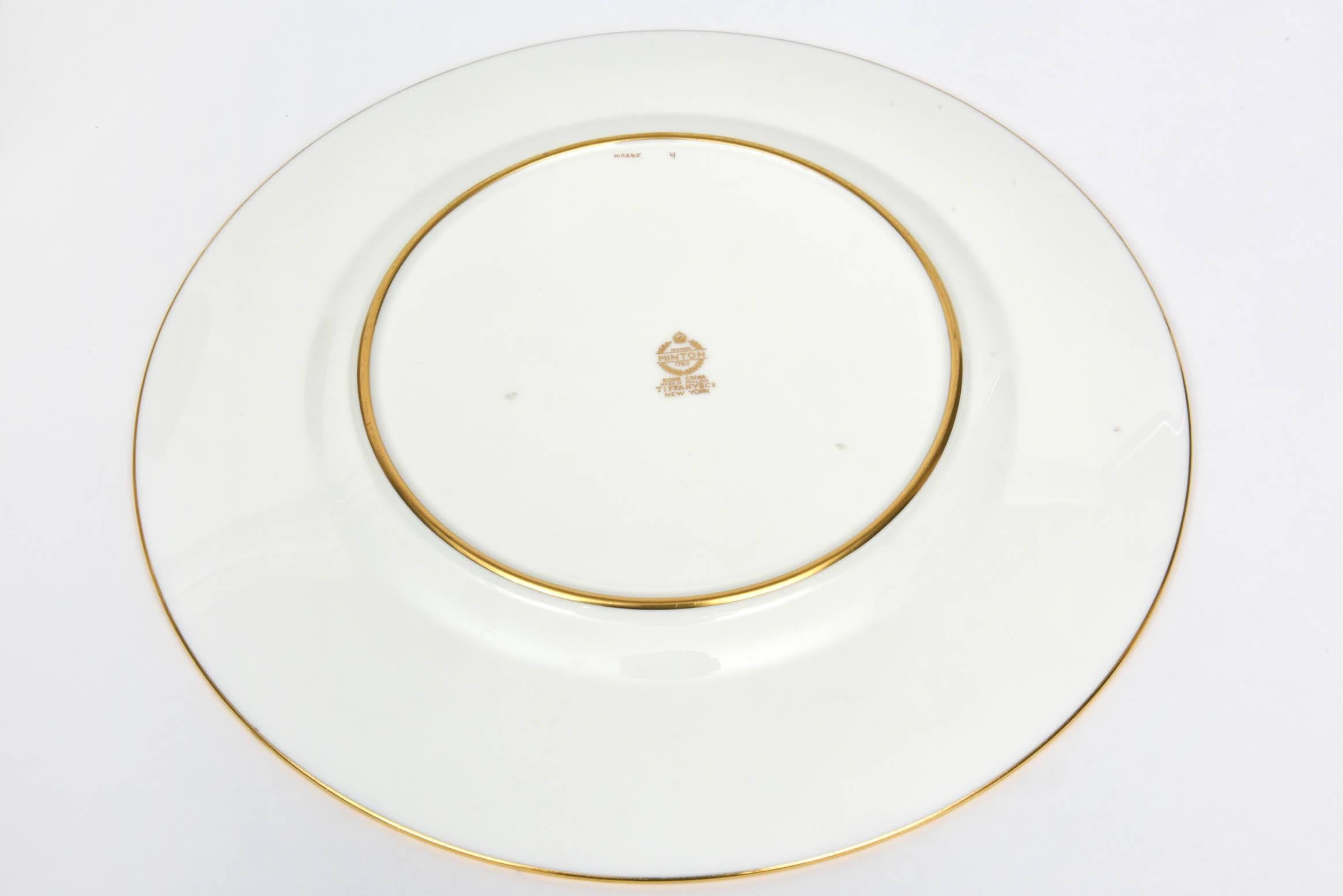 12 Minton for Tiffany Antique Orange Raised Gilt Encrusted Dinner Plates In Good Condition In West Palm Beach, FL