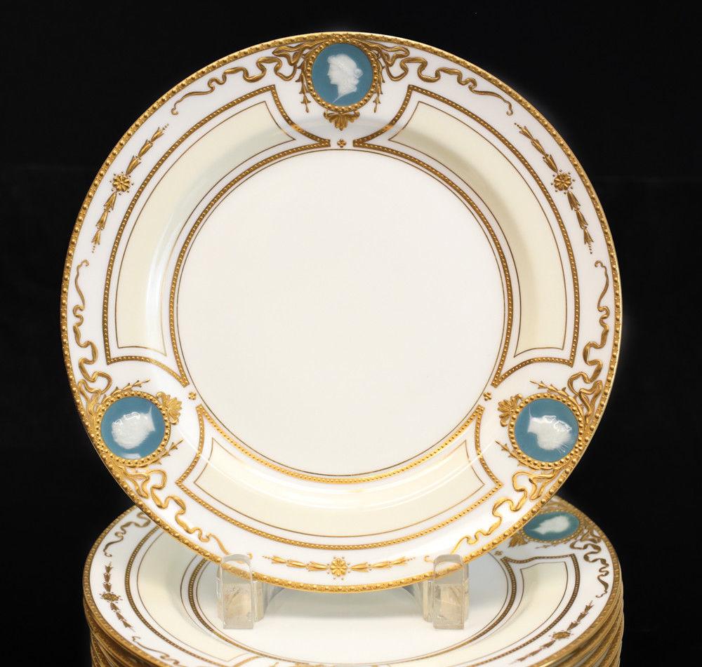 12 Minton for Tiffany & Co. Pate-Sur-Pate Cameo Portrait Dessert Plates, 1920 For Sale 8