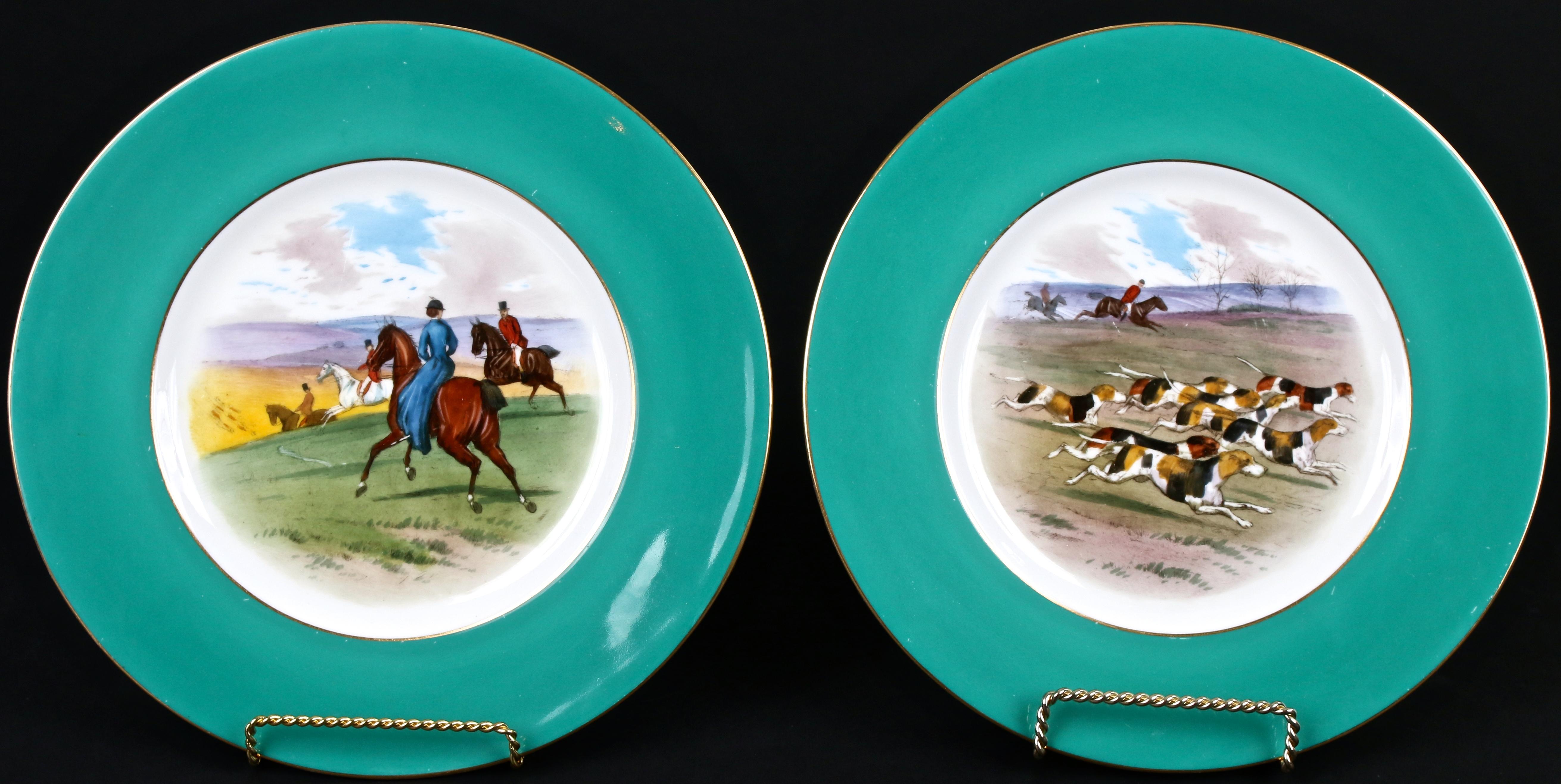English 12 Minton Hand Painted Fox Hunt Plates, by Artist J.E. Dean For Sale