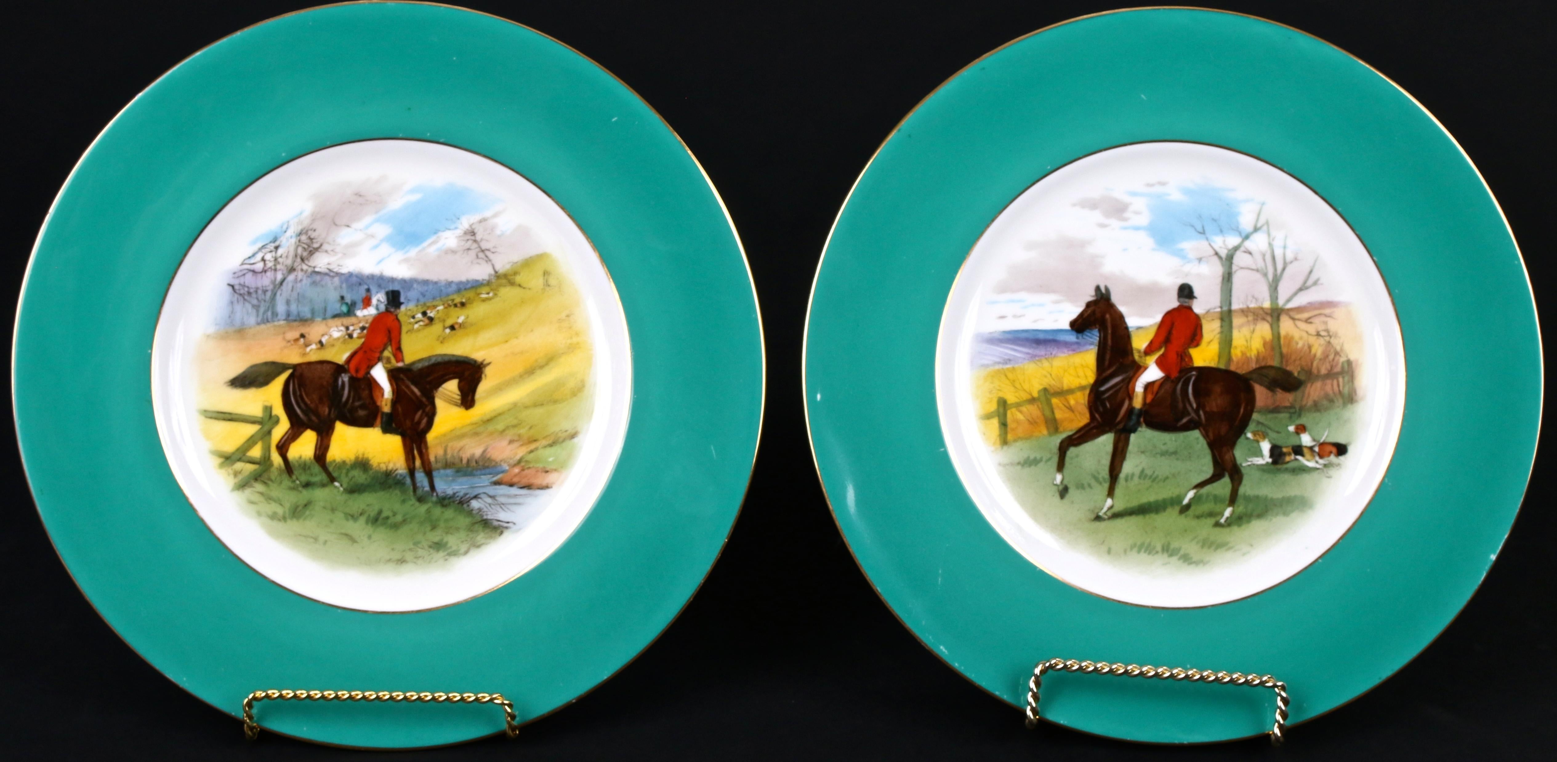 12 Minton Hand Painted Fox Hunt Plates, by Artist J.E. Dean In Good Condition For Sale In New York, NY