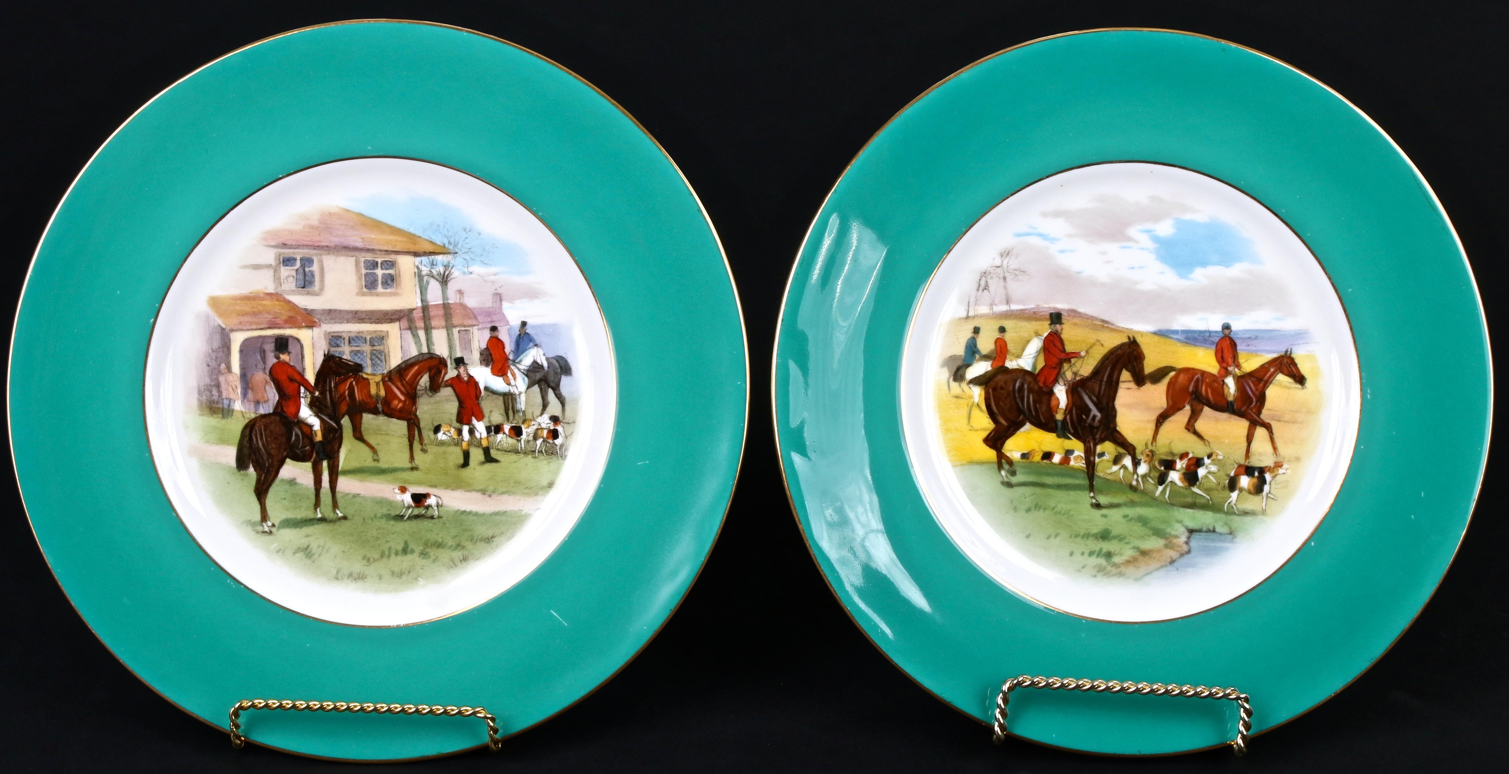 Early 20th Century 12 Minton Hand Painted Fox Hunt Plates, by Artist J.E. Dean For Sale