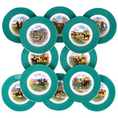 12 Minton Hand Painted Fox Hunt Plates, by Artist J.E. Dean