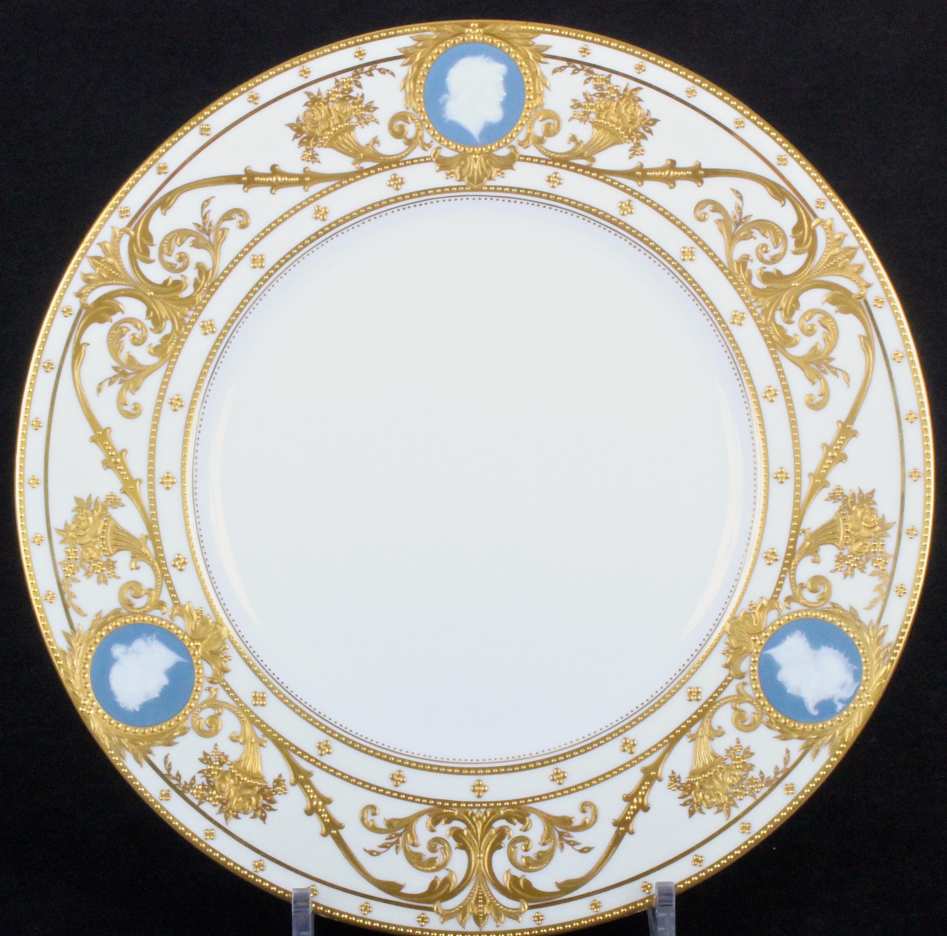 Neoclassical 12 Minton Pate-sur-Pate Cameo Plates for Tiffany, by Artist Albion Birks For Sale