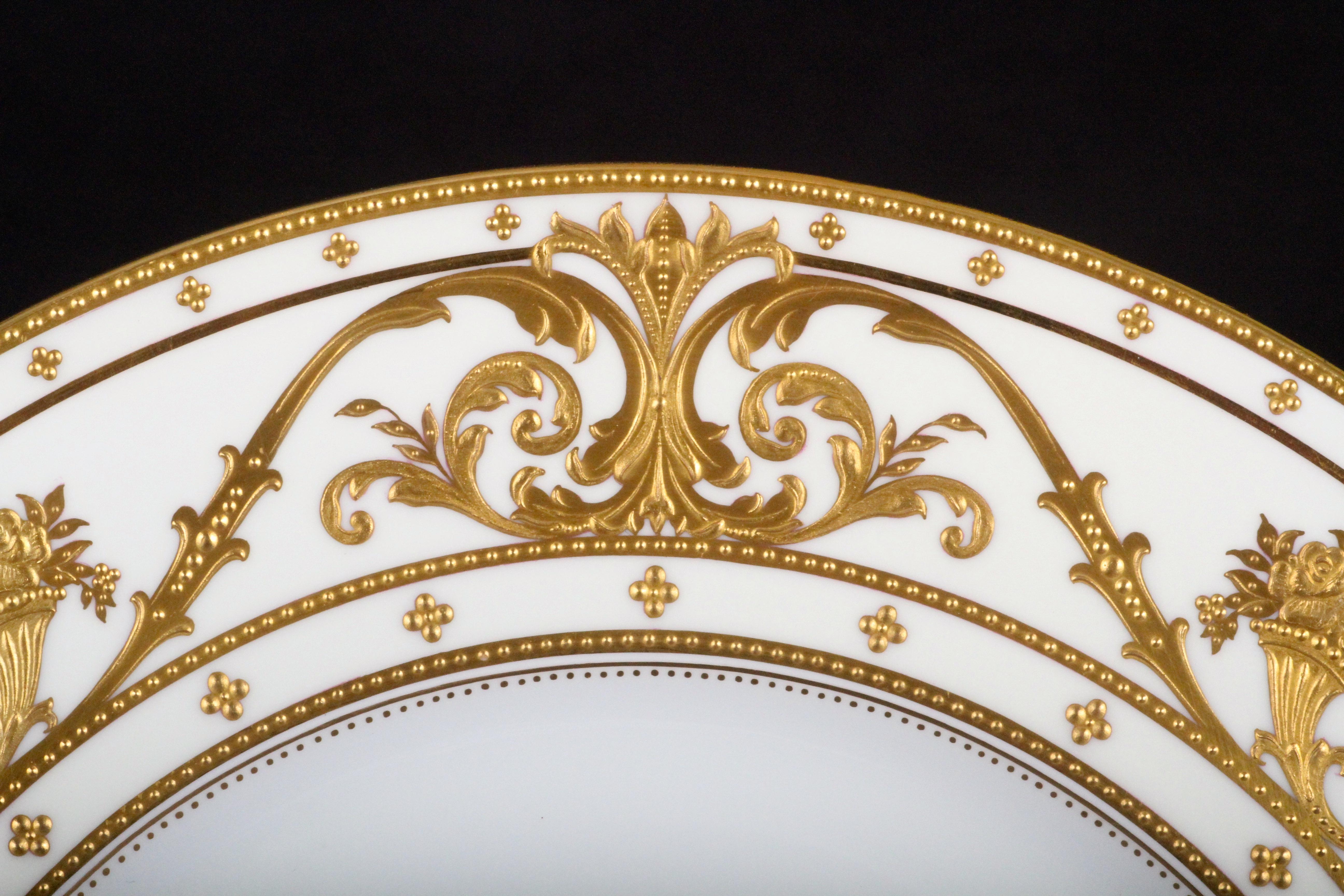 Burnished 12 Minton Pate-sur-Pate Cameo Plates for Tiffany, by Artist Albion Birks For Sale