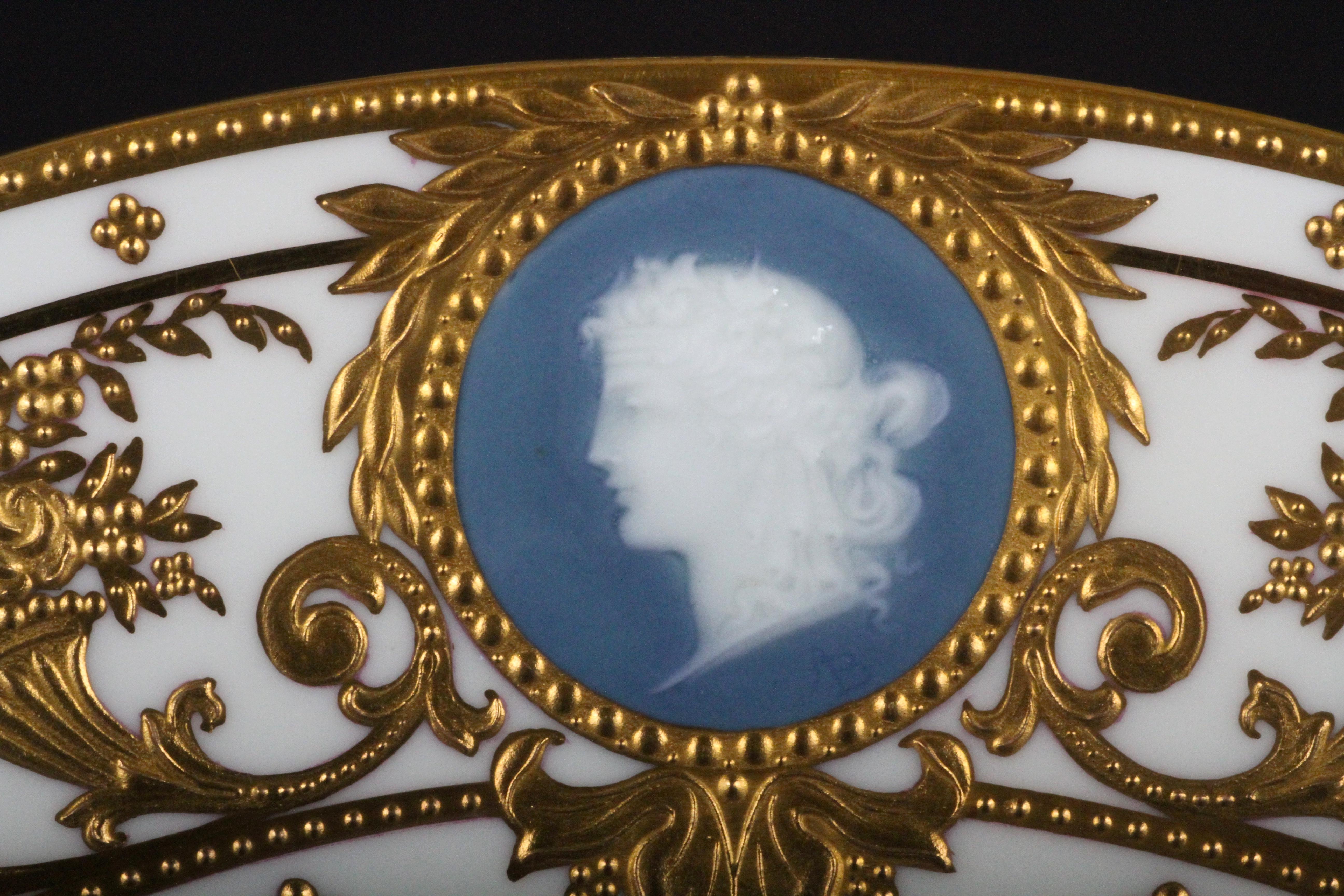 Gold Leaf 12 Minton Pate-sur-Pate Cameo Plates for Tiffany, by Artist Albion Birks For Sale