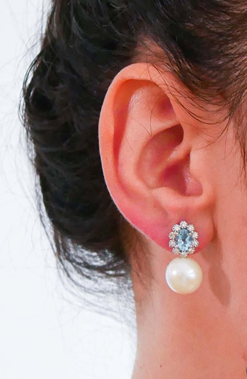 Orecchini con perle da 12 mm, topazio, diamanti, oro bianco 14 carati. In condizioni buone in vendita a Marcianise, Marcianise (CE)
