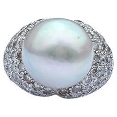 12 mm White South Sea Pearl & 1.80 CTW Pavé Diamond Cocktail Ring