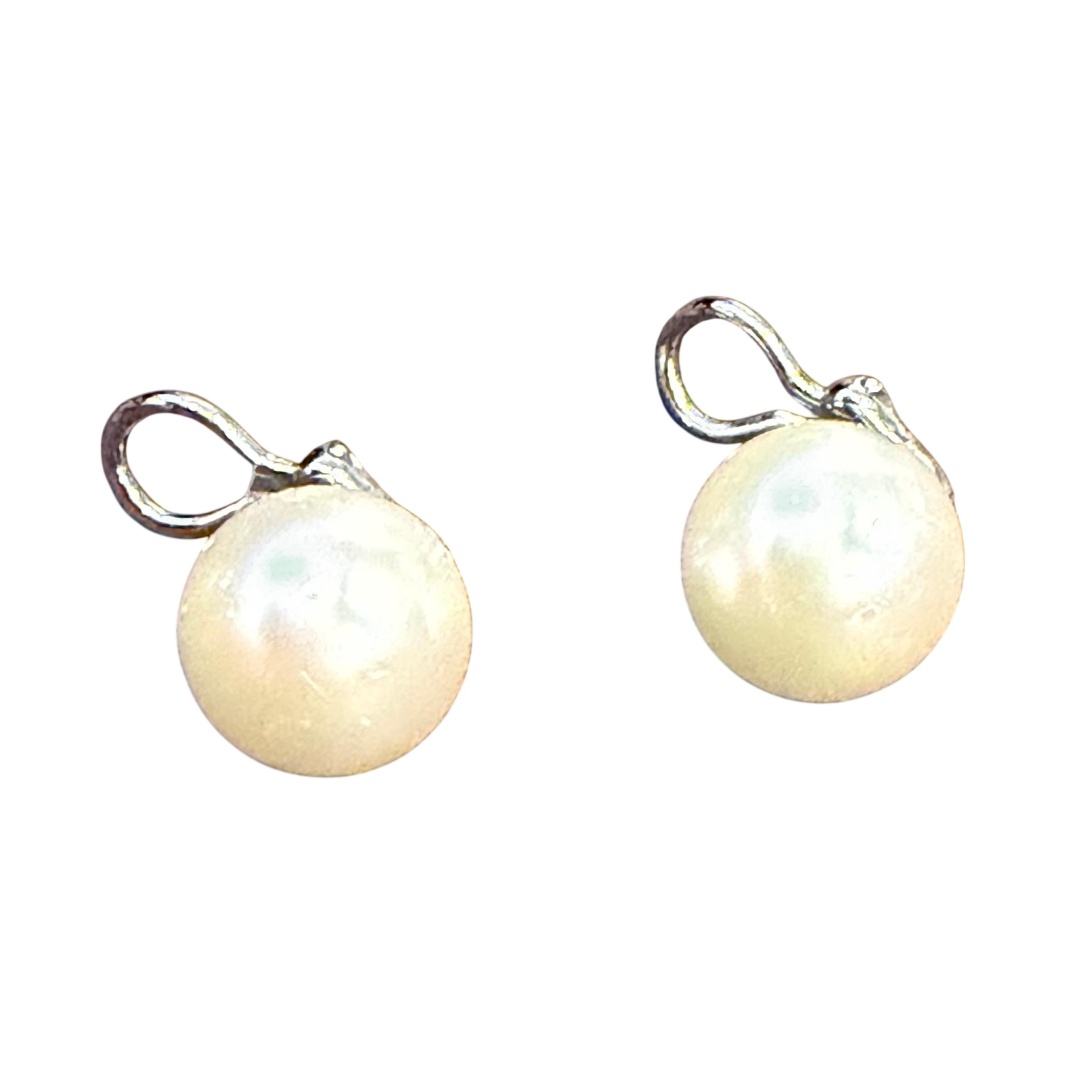 12 MM White South Sea Pearl Stud Earrings 14 Karat White Gold Clip on