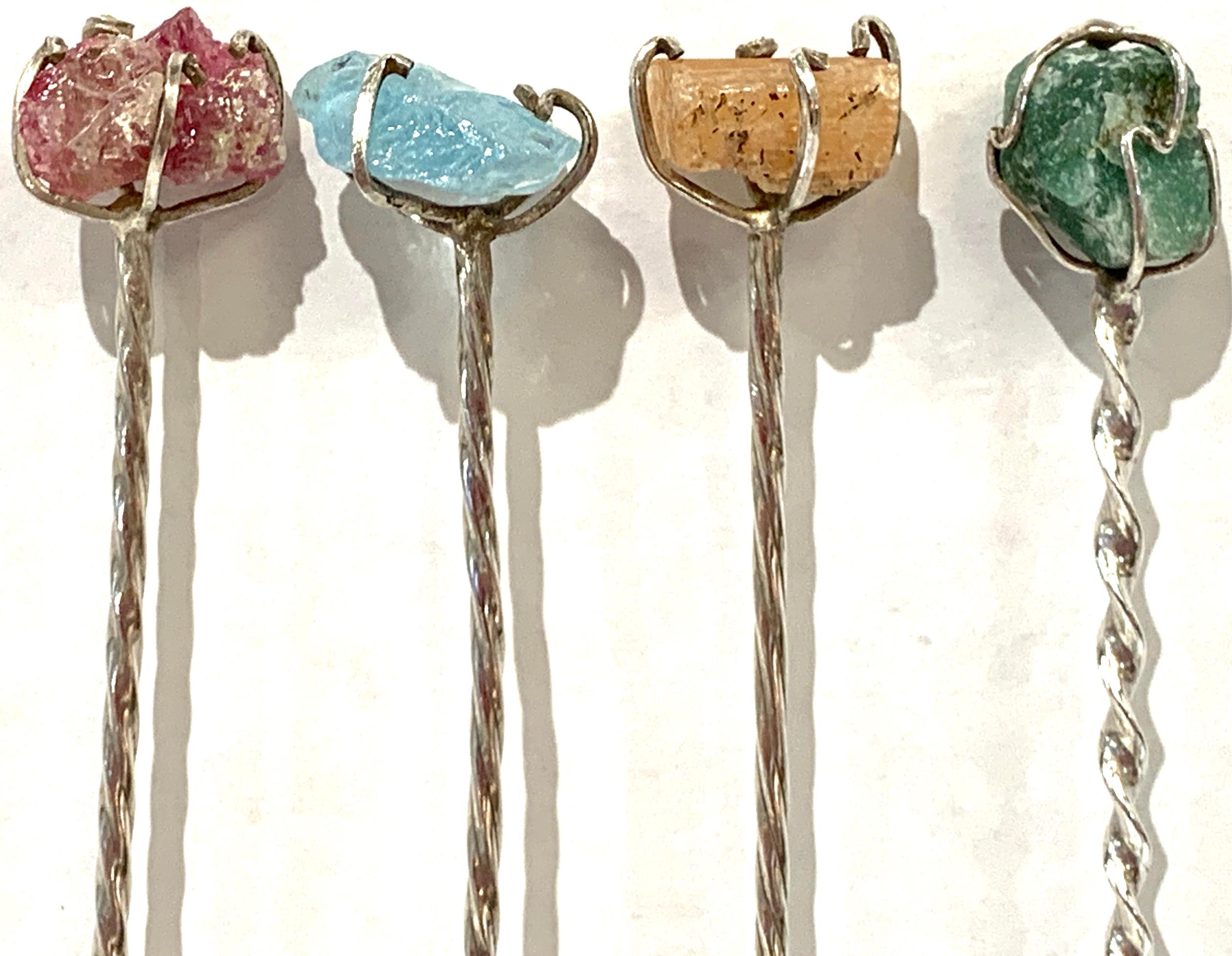 12 Modern Sterling '.800 Silver' & Multicolored Quartz Ice Tea Spoons In Good Condition For Sale In West Palm Beach, FL