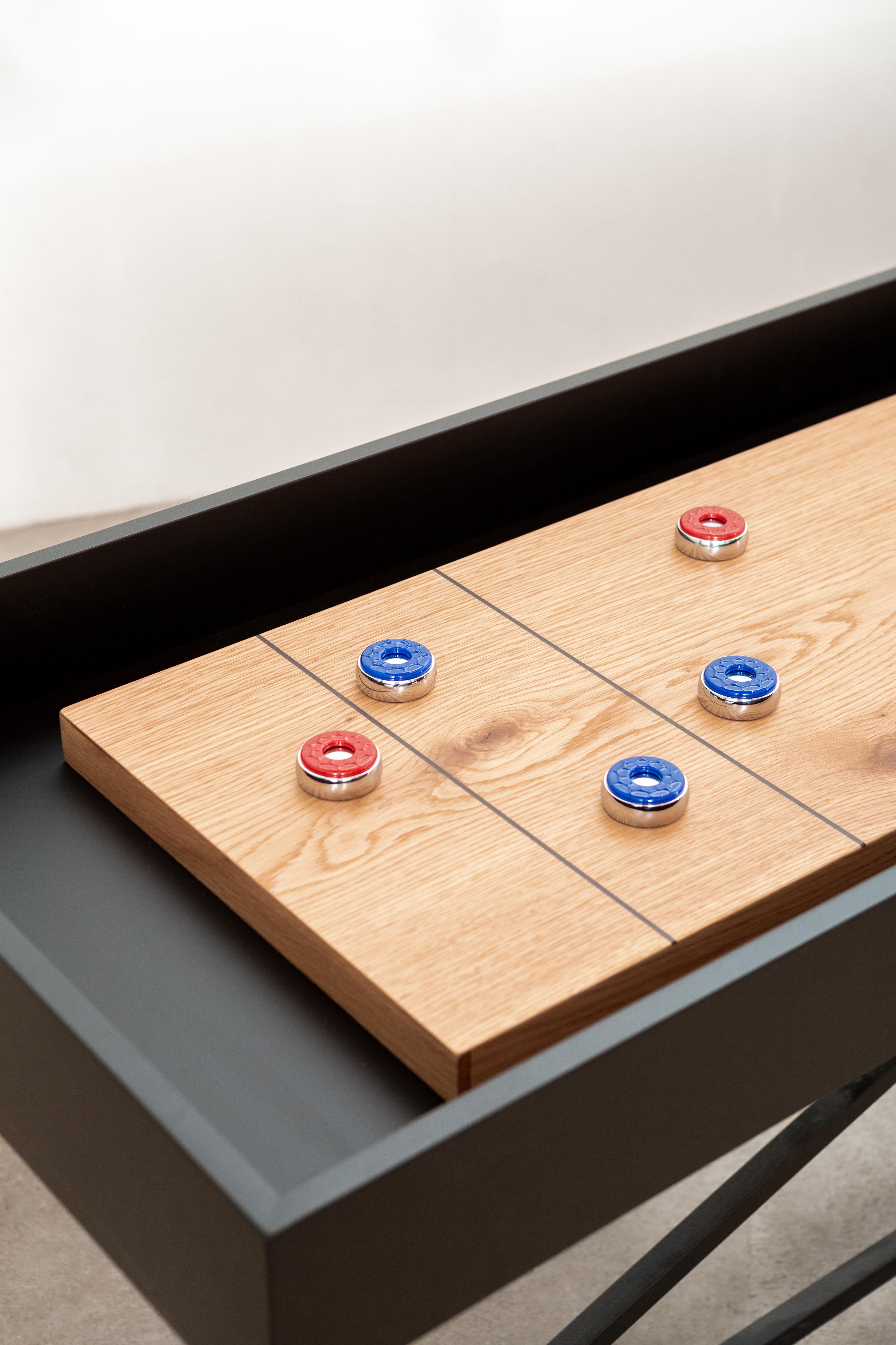 Table Shuffleboard moderne « The Break » de 12 pouces avec surface de jeu en chêne et cadre métallique en vente 3
