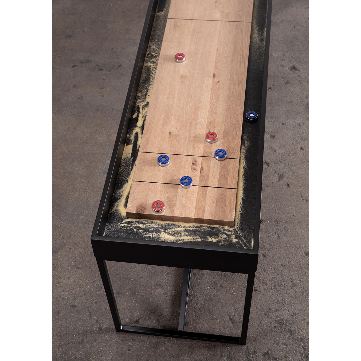 XXIe siècle et contemporain Table Shuffleboard moderne « The Break » de 12 pouces avec surface de jeu en chêne et cadre métallique en vente