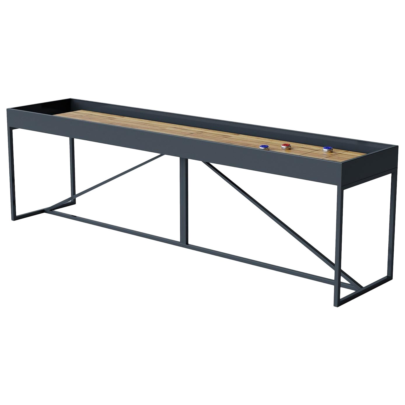 12' Moderner „The Break“ Shuffleboard-Tisch aus Eiche mit spielender Oberfläche und Metallrahmen im Angebot
