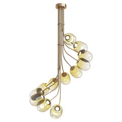 12 Module Spiral Candy Floss Chandelier with Brass and Hand-blown Glass